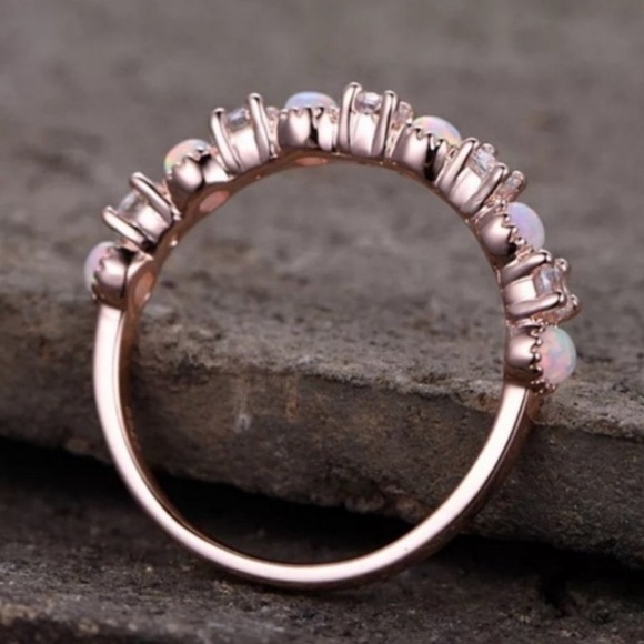 NEW 18K Rose Gold Diamond Opal Eternity Ring - Picture 4 of 5